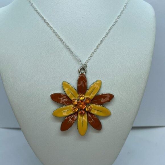 Multi-tone Orange Rhinestone Flower Necklace - Picture 1 of 7